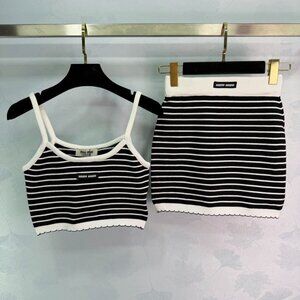 Women's MiuMiu New Striped Knit Set - Camisole & Mini Skirt